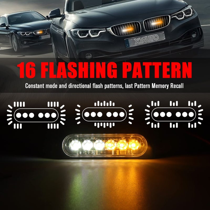 XTAUTO 6LED Car Truck Emergency Beacon Warning Hazard Flash Strobe Light Amber/White 4-pack - Image 2